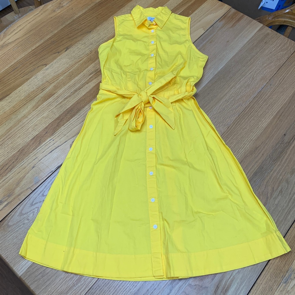 J.Crew Yellow Sleeveless Button Down Belted Shirt Dress AO046 Womens Size 2 NEW